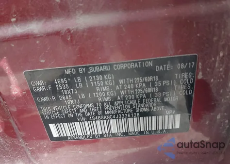 2018 Subaru Outback 2.5I Limited z USA, uszkodzony, nr VIN 4S4BSANC4J3226128